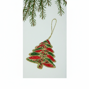 Adorno Navideño Bordado con Cuentas en Rojo y Verde – Decoración Navideña Hecha a Mano para Exportación al por Mayor - Product Image 1