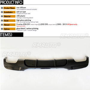 Difusor E92, Difusor de Parachoques Trasero Negro Brillante para BMW Serie 3 E9X E90 E91 E92 E93 M Sport 316i 318i 320i 323i - Product Image 5