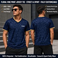 Maillot de football à col en V imprimé floral intégral, style streetwear décontracté, 100 % polyester, sublimation, OEM, faible MOQ