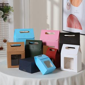 New Recyclable Window-Opening Hand-Held Kraft Paper <b>Gift</b> <b>Box</b> Screen Printed Design Fresh Simple Solid-Color Candy Packaging - Product Image 1
