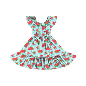 BQ-486-WXL Kids <b>Dress</b> Casual Party Pinafore <b>SunFlower</b> <b>Dress</b> Ruffle Shoulder Floral Baby Girl's <b>Dresses</b> - Product Image 2