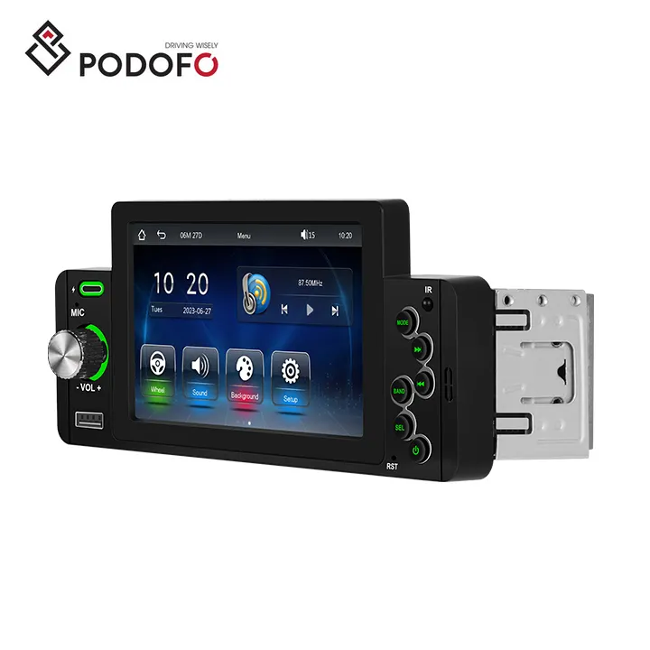 Podofo Single Din Car Mp5 Player 5 pollici con Carplay Android Auto BT FM TF USB Type-C ricarica Autoradio Autoradio