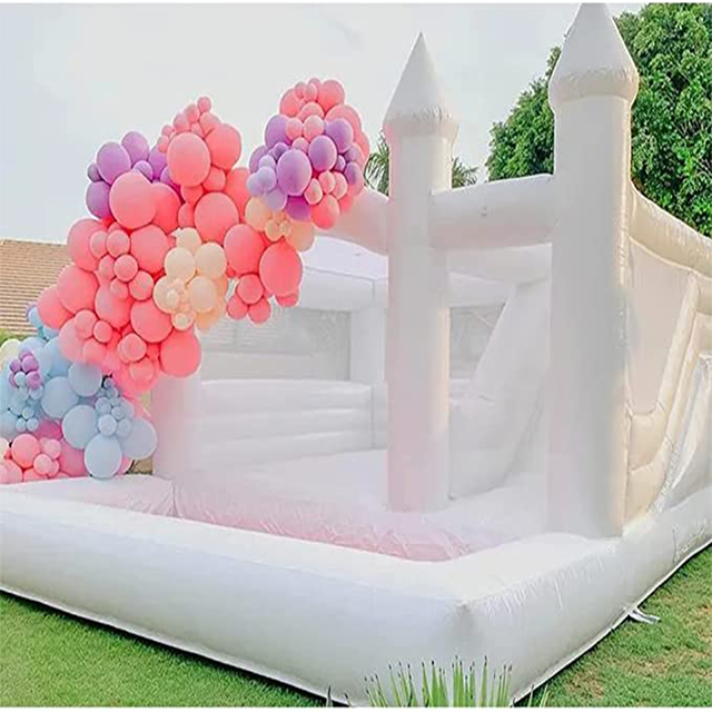 Large Inflatable White Bounce House Castle with Slide and Ball Pit