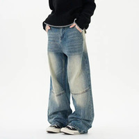 Jean baggy bootcut délavé et vieilli pour homme, style streetwear, design personnalisé, pantalon en denim décontracté