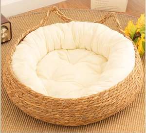 Всесезонный Экологичный Круглый Коврик для Кошек из Плетеного Ротанга, Удобная Лежанка и Гнездо для Животных, Однотонная Подстилка, Аксессуары для Защиты от Царапин - Product Image 2