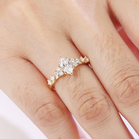 Anillo de Compromiso de Oro de 18K con Diamante Cultivado en Laboratorio, Corte Marquesa, Color D, Claridad VVS, Joyería de Moda para Mujer, Oro Real