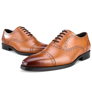Chaussures Richelieu à lacets pour hommes, à motifs, en cuir véritable, style britannique, décontractées, pour témoin, marié, mariage, affaires, formelles, toutes saisons - Product Image 1