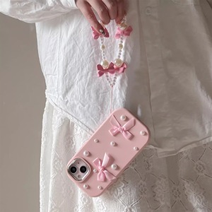 Custodia per telefono INS DIY con farfalla, fiocco e perle per iPhone 15 14 13 12 11 con catena, cover posteriore per cellulare per 16 Pro Max - Product Image 3