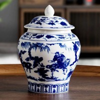 Stoples Teh Porselen Biru Putih Gaya Cina MSH Dengan Tutup