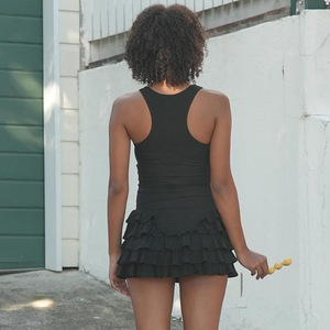 Nuevas mujeres cuello redondo sin mangas apilado Ruffle Edge Vestido corto Sexy Spicy Girl Dress Summer - Product Image 2