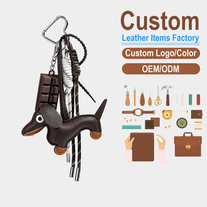 Cute New PU Leather 3D Dachshund Donut Ice Cream <b>Camera</b> Bag Charm with Lanyard Car Hanging Ornament and Keychain - Product Image 1