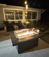 Brasero rectangulaire de jardin, foyer extérieur à gaz propane sans fumée en acier et béton, table brasero