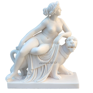Statue d'Artemise en marbre blanc sculptée à la main grandeur nature avec cerf pour la décoration de jardin extérieur - Product Image 6