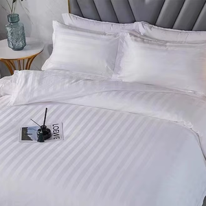 3 Mảnh Trắng Satin Tùy Chỉnh Sọc Duvet Bìa Bộ Đồ Giường Tấm Ga Giường Bộ Ai Cập Bông Sợi Tre Dệt Khách Sạn Gối Bộ - Product Image 1