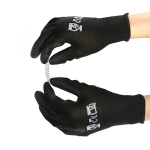 CNGDY安全手袋ポリエステルPUは、黒のコーティングされた作業用手袋に汎用ガーデングローブを浸しました