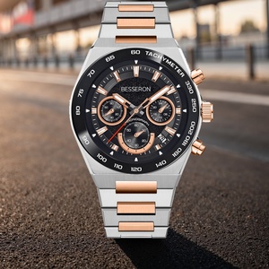 Montre pour homme Besseron personnalisée de haute qualité avec mouvement VK63, noir et or rose, multifonctionnelle, pour cadeau d'affaires - Product Image 5