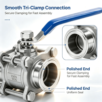 Válvula de Bola Sanitaria Tri-Clamp de 3 Piezas Klion, Acero Inoxidable 304/316, Manual, 1000WOG, Paso Completo, para Ácidos, Alimentos, Bebidas y Farmacéutica