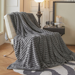 Chăn nỉ lông giả thỏ siêu mềm mại sang trọng, chất liệu polyester dày dặn, họa tiết sọc, mềm mại, ấm áp cho mùa đông, cỡ King/Queen - Product Image 2