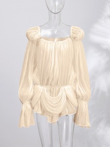 <span class=keywords><strong>Vestido</strong></span> de cóctel plisado con hombros descubiertos, manga acampanada, cintura ajustada y bajo asimétrico para mujer, novedad de verano 2026 - Product Image 2