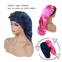 Long Bonnet en Satin pour Dreadlock Cap Femmes Double Couche Élastique Bonnet En Soie pour Tresses Cheveux Bonnet De Couchage Avec Bande De Cravate