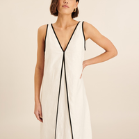 Robe pour femmes fabriquée par le fabricant, robe décontractée, design personnalisé, robe maxi minimaliste en coton et lin à col en V, style conservateur