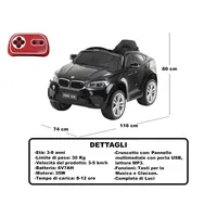 Voiture jouet à piles X6m, 6V7AH, moteur 35W, en plastique, 60x74x116cm, noire, télécommande, pour enfants de 3 à 8 ans