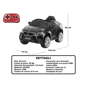 Voiture à pédales X6m 60x74x116 cm noire avec télécommande pour enfants de 3 à 8 ans - Product Image 3