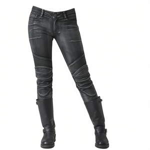Meilleur pantalon de moto en denim pour femmes Jeans d'équitation noirs, délavés et élégants Pantalon de moto en denim de course personnalisé Protection - Product Image 1