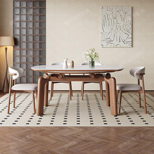 Ensemble table et chaises de salle à manger 6 pièces extensible en noyer, style moderne minimaliste - Product Image 1