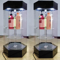 Vitrine à bijoux hexagonale rotative avec éclairage LED, 4 niveaux, en verre, style moderne, pour boucles d'oreilles et colliers, autoportante