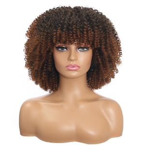 Parrucche ricci Afro crespi <span class=keywords><strong>capelli</strong></span> corti con frangia per donne nere parrucche sintetiche naturali Ombre Glueless bionde parrucche Bob - Product Image 1