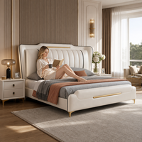 Lit en cuir minimaliste moderne 1,8 m, lit double pour chambre principale 1,5 m, lit rembourré avec rangement intégré pour chambre à coucher