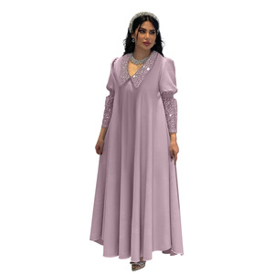Abito Abaya con Colletto <span class=keywords><strong>Peter</strong></span> Pan in Paillettes, Maniche a Sbuffo, Vestito Lungo da Sera Musulmano - Product Image 5