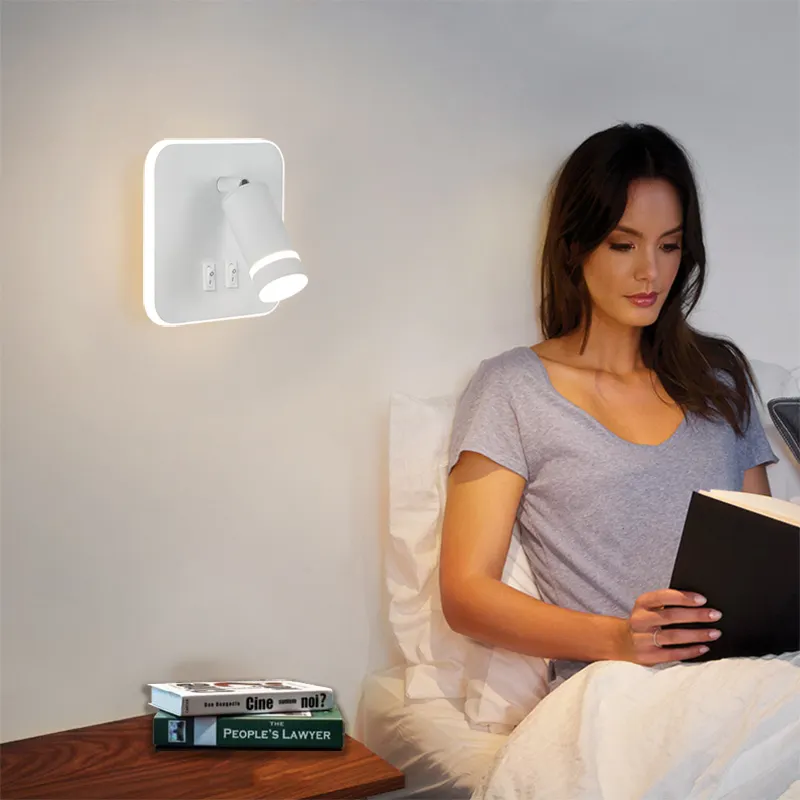2024 새로운 백색 북유럽 벽 램프 장착 된 알루미늄 LED USB 침대 옆 벽 조명 홈 호텔 침실