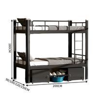 Lit superposé double en métal robuste et contemporain, gain de place, avec escalier de rangement, idéal pour dortoir
