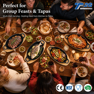 Factory Direct Cast Iron Sizzling Skillet with Wooden Base Wholesale OEM Custom Logo Sizzler Platter Set Bulk Order - Product Image 1