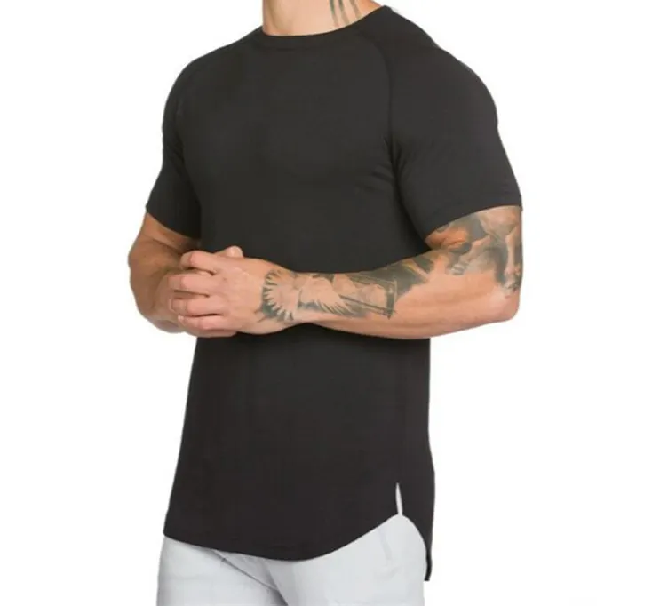 Camiseta de estilo urbano extendido para hombre, ropa de hombre con dobladillo curvo, camisetas de línea larga, Camiseta básica en blanco de Hip Hop