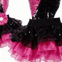 Ensemble de tenues de performance lyrique pour filles et adultes Vennystyle, orné de fleurs et de sequins, en spandex/nylon, en stock