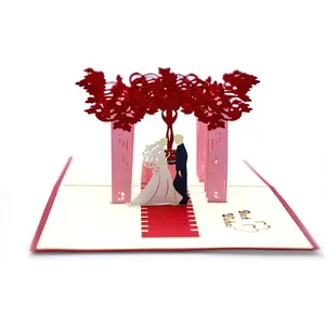 OEM ODM kunden spezifische Luxus romantische Braut Bräutigam Hochzeits zeremonie Einladung 3D Pop Up Papier Gruß karte