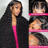 Peluca frontal de encaje HD con ondas profundas, cabello brasileño, sin pegamento, pelucas de cabello humano virgen HD completo para mujeres negras, peluca de encaje suizo