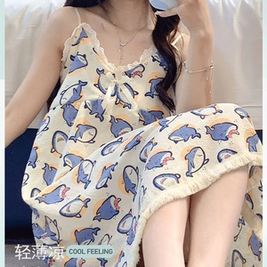 Vestido de dormir de noche <span class=keywords><strong>Sexy</strong></span> de verano para mujer, pijama de tirantes finos con almohadilla de encaje en el pecho, ropa de dormir de servicio doméstico dulce y encantador - Product Image 1