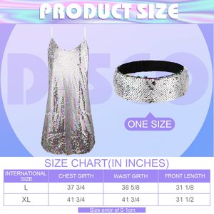 70s femmes <span class=keywords><strong>Disco</strong></span> Costume tenue paillettes métal paillettes accessoires de fête élégants - Product Image 3