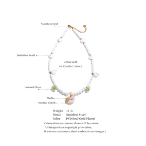 JINYOU Collar de Joyería para Mujer, Colgante de Concha de Perla de Barak Simulada, Flor Esmaltada, Verano, 592 - Product Image 6