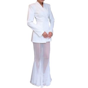 <span class=keywords><strong>Tenue</strong></span> deux pièces pour femmes <span class=keywords><strong>Chic</strong></span> Office Ready avec blazer à motif solide <span class=keywords><strong>et</strong></span> haut court pour un style professionnel - Product Image 1