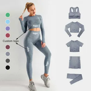 Dernière Conception Survêtement Ensemble Sans Soudure Activewear 5 Pièce Yoga Gym Outfit Set pour Femmes Veste et Pantalon Ensemble