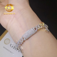 Bracelet Hip Hop en Argent 925 avec Chaîne Cubaine Moissanite 6mm, Design Croix Iced Out, Bijoux de Rappeur en Gros