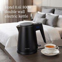 Bouilloire électrique EASTON 0,6 L noir mat pour hôtel, double paroi, contrôle tactile sécurisé Strix, 800 W, économie d'énergie, CE REACH LFGB