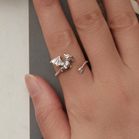 925 Sterling Silver Oxydé Silver Fashion Costume Jewelry SCR1134-E Flying Dragon Open Ring pour les célébrations