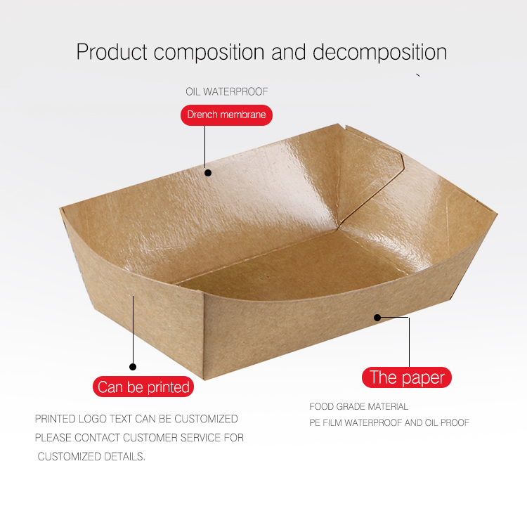 Recycled Brown Kraft Paper Food Box/kraft paper boat shape food tray fried chicken box