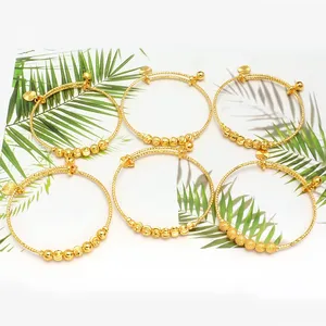 Promotion Adjustable size kids 24k Brazil gold plated bracelet new design kids tiny size small bell gold bangles for baby